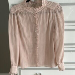 Rebecca Taylor Blush Pink Striped Ruffle-Trim Blouse